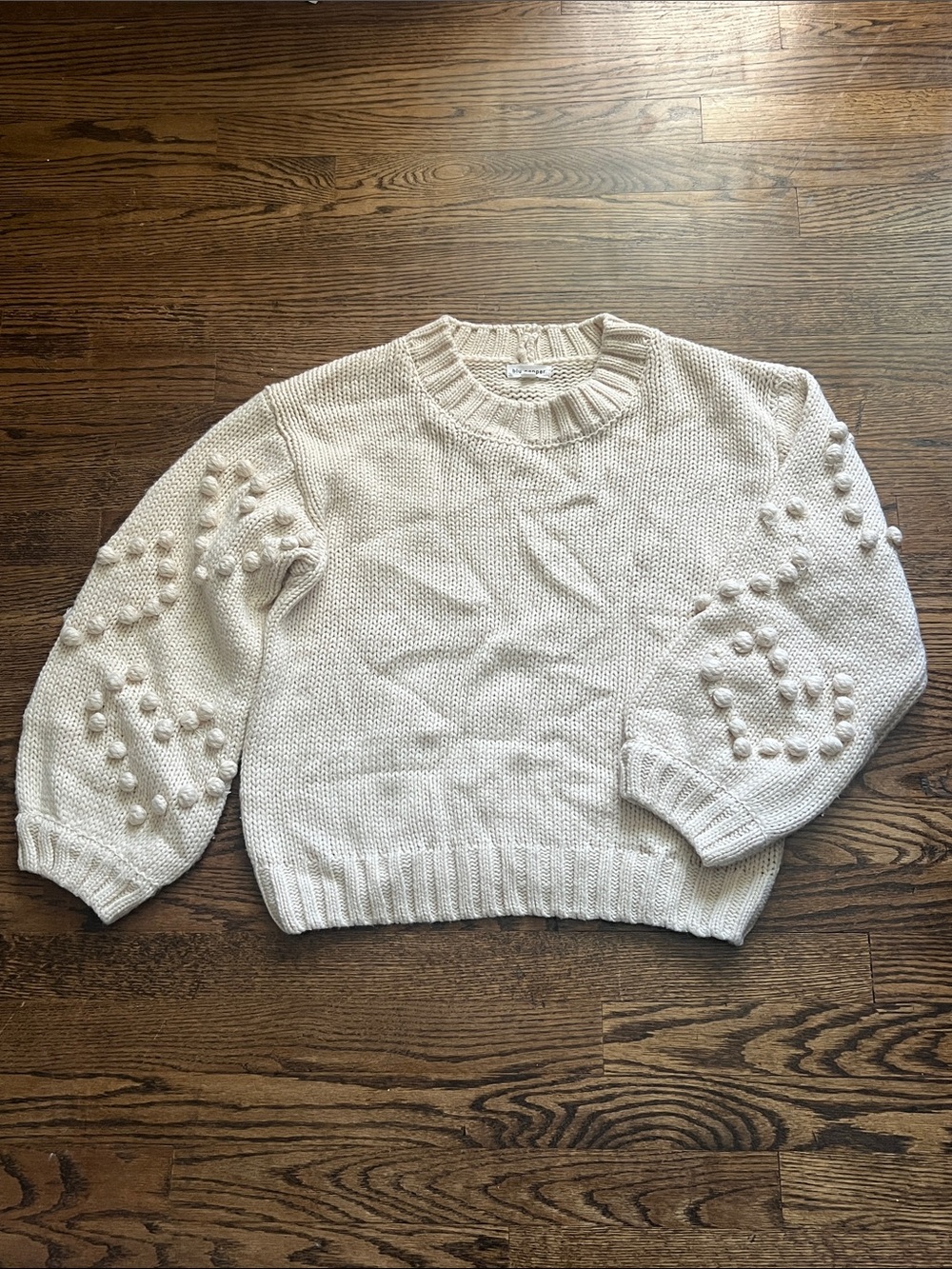 Blu Pepper Cream Bobble Sleeve Crewneck Sweater